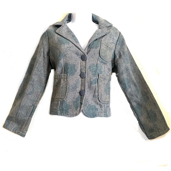 NWT ANGIE elbow patch blazer GRAY tweed cotton floral lining button cuffs size - Picture 14 of 14